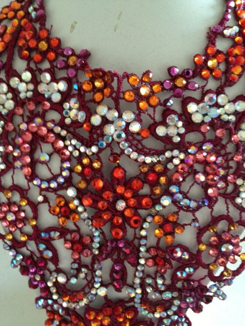 Embellished Floral Red Swarovski Crystal Dance Statement Necklace - Picture 2 of 2
